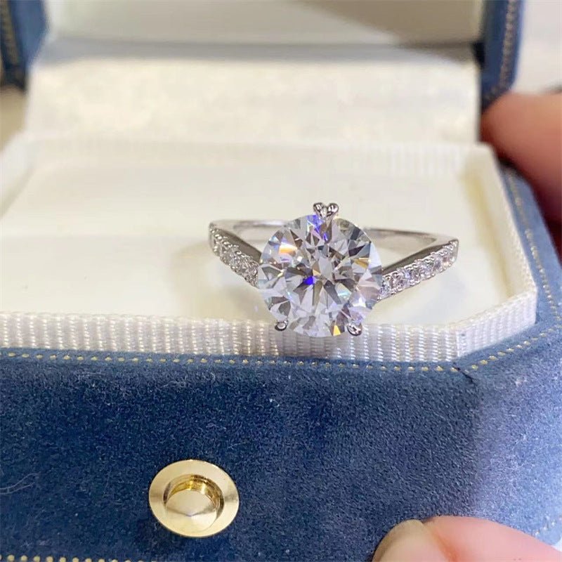 3 Carat Moissanite Ring for Women, Round Solitaire Engagement Ring with Side Stones, U Shape Geometric Promise Ring – view 1