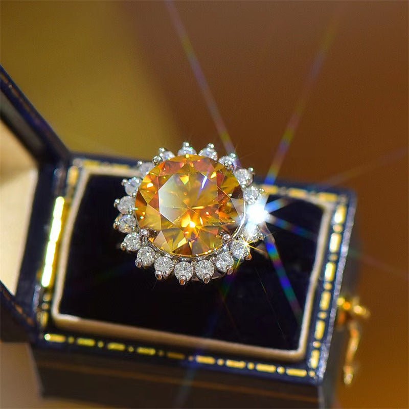 Yellow Moissanite Halo Ring for Women, Geometric U-Shape, 1CT/2CT, Sizes 8-19 – view 1