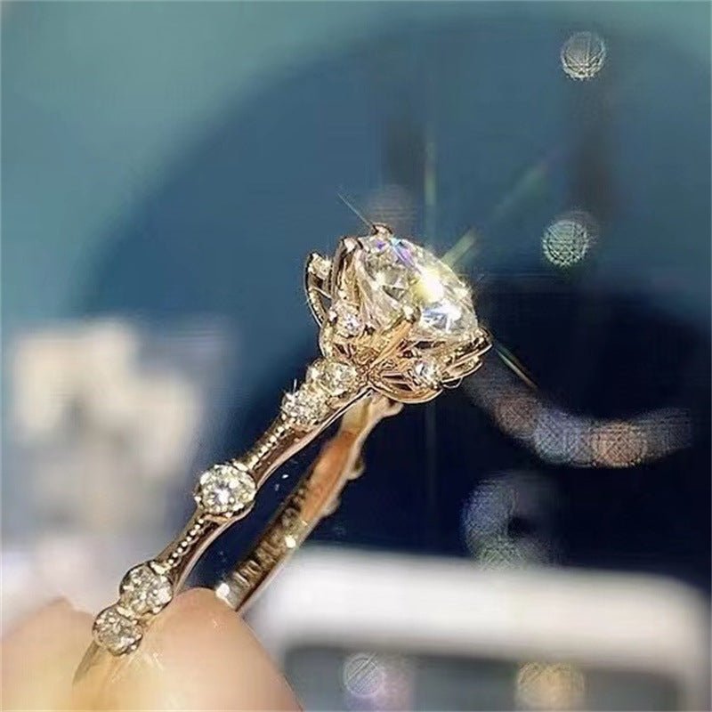VVS Moissanite Floral Engagement Ring, Adjustable Open Band Promise Ring for Women – view 1