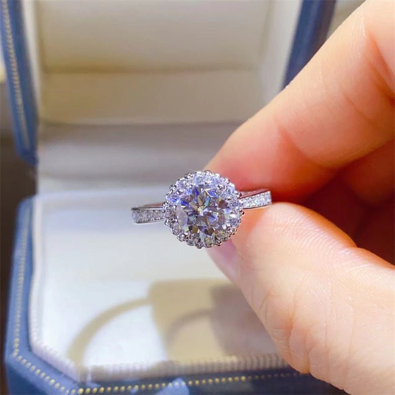 Moissanite Halo Ring for Women, Round Cut Engagement Ring, 0.5 Carat or 1 Carat Promise Ring – view 1