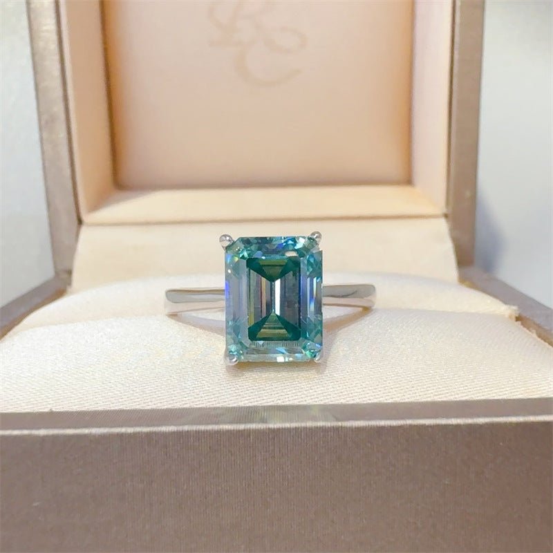 Mint Green Moissanite Ring for Women, Emerald Cut Solitaire Engagement Ring, 1 Carat 2 Carat 3 Carat 5 Carat – view 1