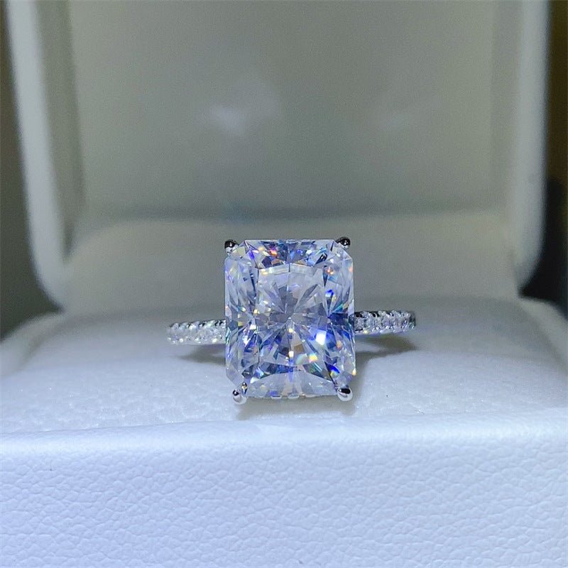 Radiant Cut Moissanite Ring for Women, Rectangular Solitaire Engagement Ring with Pave Band, 1 Carat 2 Carat 3 Carat 5 Carat – view 1