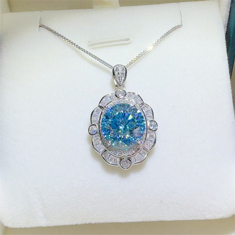 Blue Moissanite Pendant Necklace 5 Carat Halo Drop Chain Gift Jewelry – view 1