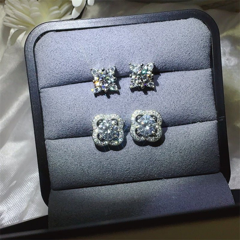 Moissanite Stud Earrings for Women, Clover & Four-Point Star Sparkle Earrings with Certificate – view 1