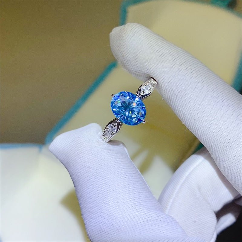 Blue Moissanite Ring for Women, Round Solitaire Style Ring with Side Accent Detail, Size 9-20 – view 1