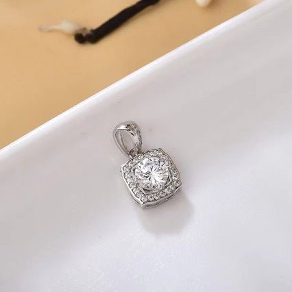 Yellow Moissanite Halo Pendant, Square Cushion Cut 3 Carat Style Necklace Charm – view 1