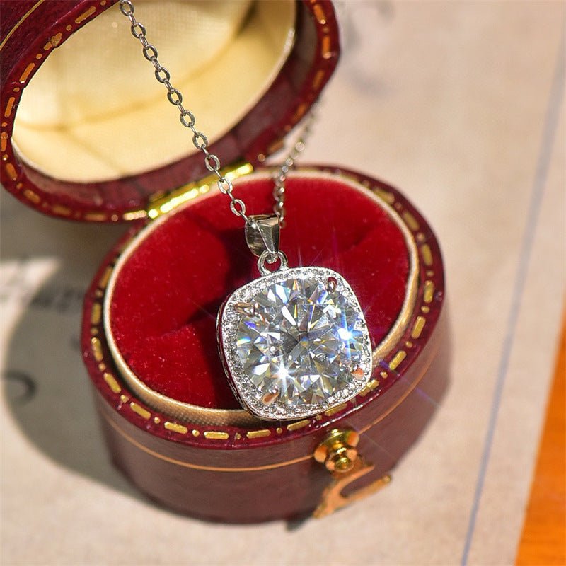 Moissanite Cushion Pendant Necklace, Halo Chain Necklace Gift – view 1
