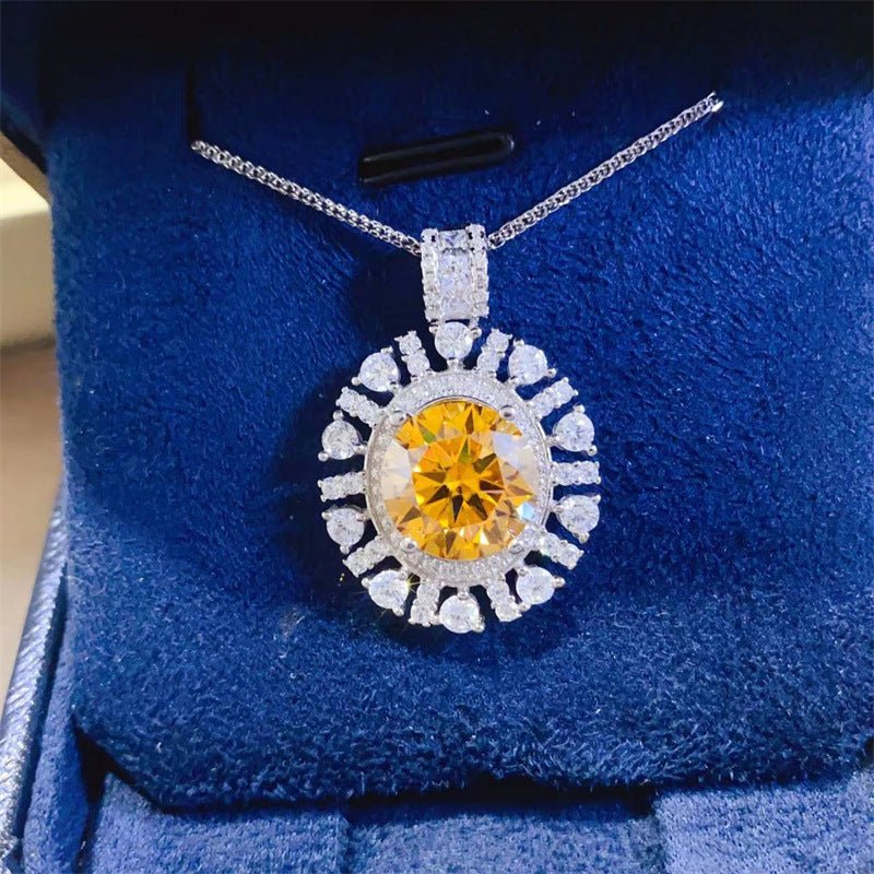 Yellow Moissanite Sunburst Pendant Necklace with Halo Accent Chain – view 1