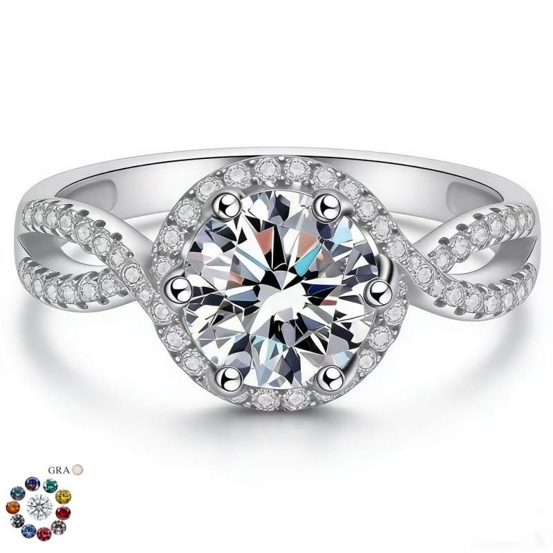 Round Halo Moissanite Ring for Women, Split Shank Engagement Ring, 1 Carat Color Stone Promise Ring – view 1