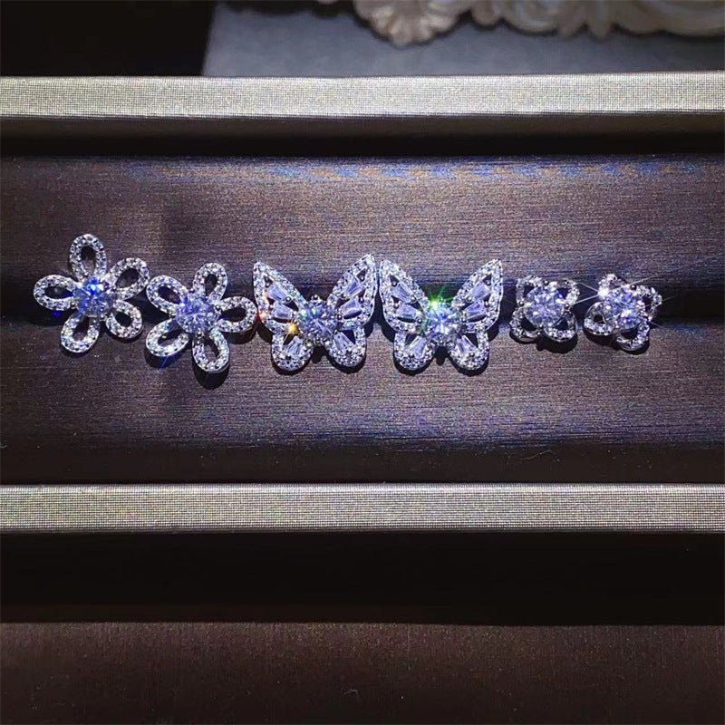Moissanite Stud Earrings for Women, Butterfly Flower & Clover Ear Studs – view 1