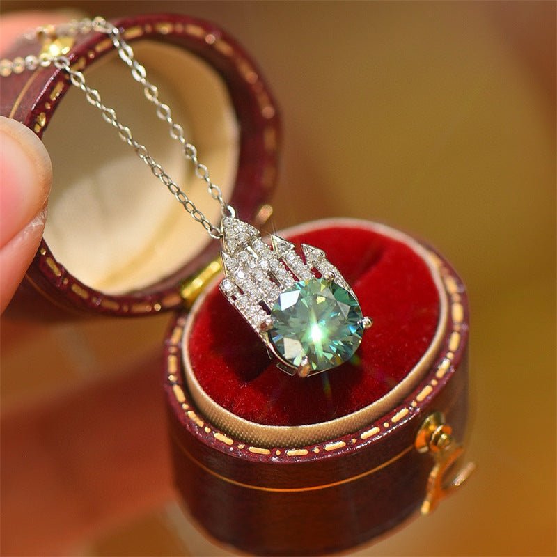 Green Moissanite Pendant Necklace for Women, U Shape Halo Pendant Chain, 3 Carat or 5 Carat Gift Necklace – view 1