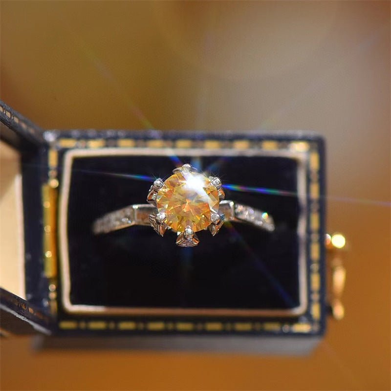 Yellow Moissanite Floral Ring, Geometric U-Shape, Women’s Ring, 1-5 Carat Options – view 1