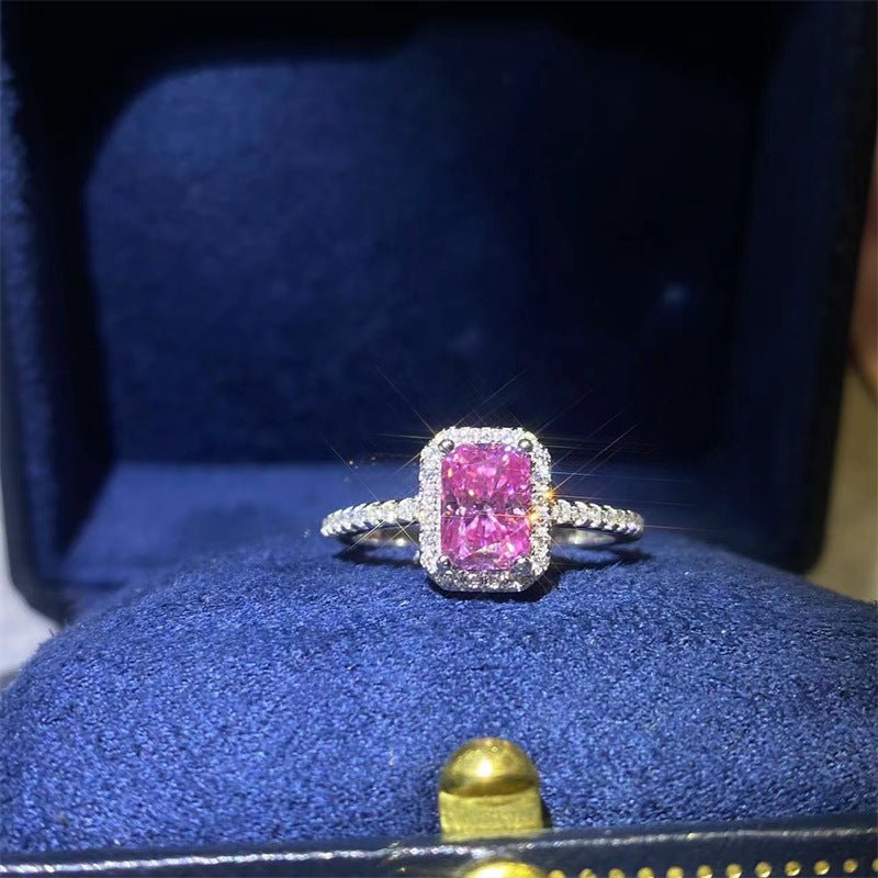 Pink Moissanite Halo Ring, Radiant-Cut Pavé Ring for Women, Size 8-19 – view 1