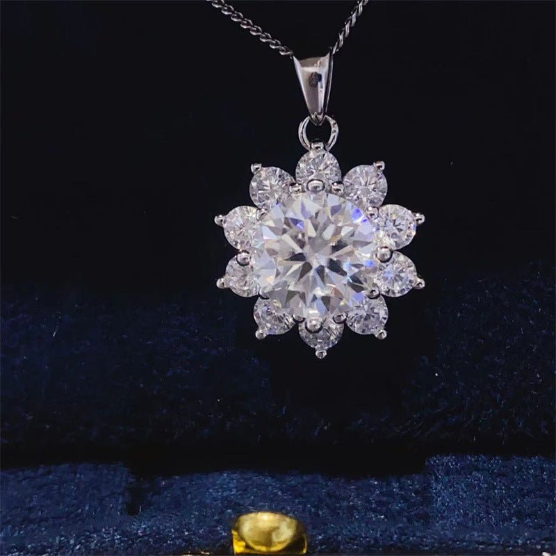 Moissanite Flower Halo Pendant Necklace for Women, Round Floral Cluster Charm, 0.5 to 5 Carat Look – view 1