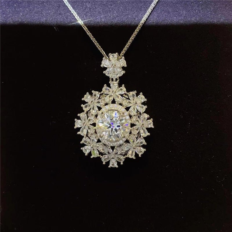 Moissanite Floral Halo Pendant Necklace, Oval Center Stone Gift Necklace – view 1