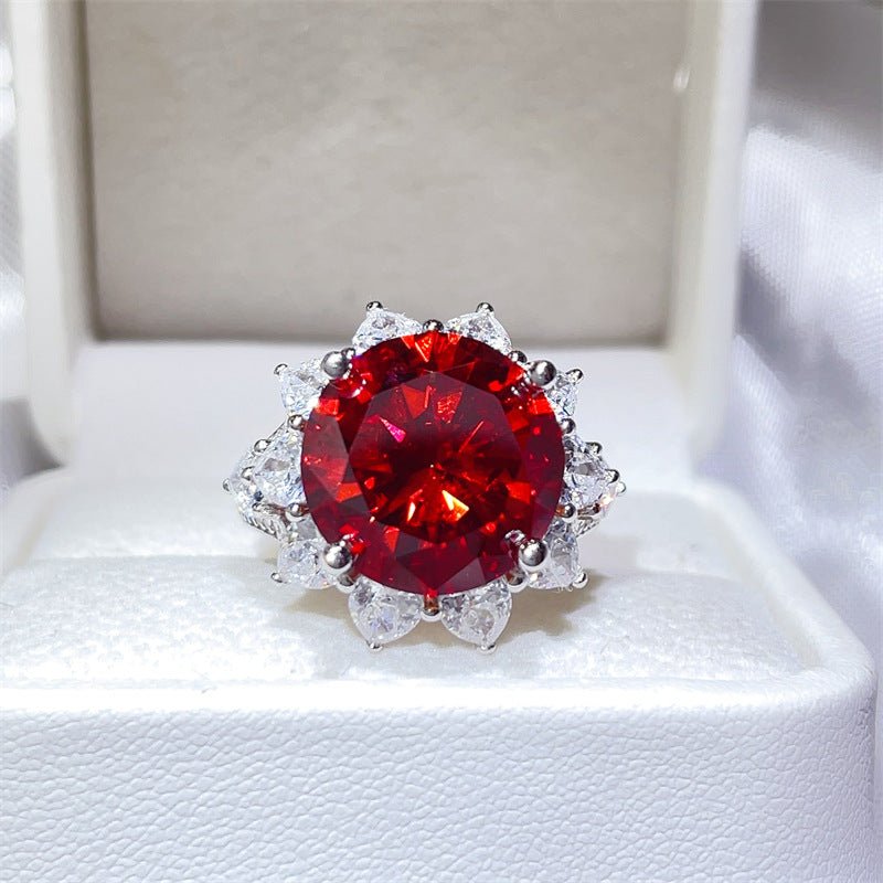 Red Moissanite Halo Ring for Women, Floral Cluster Engagement Ring, 3 Carat & 10 Carat Statement Ring – view 1