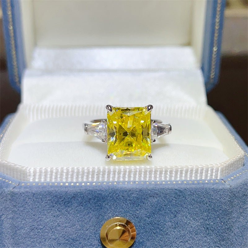 5 Carat Yellow Radiant Cut Moissanite Ring for Women - Three Stone Engagement Ring Style – view 1