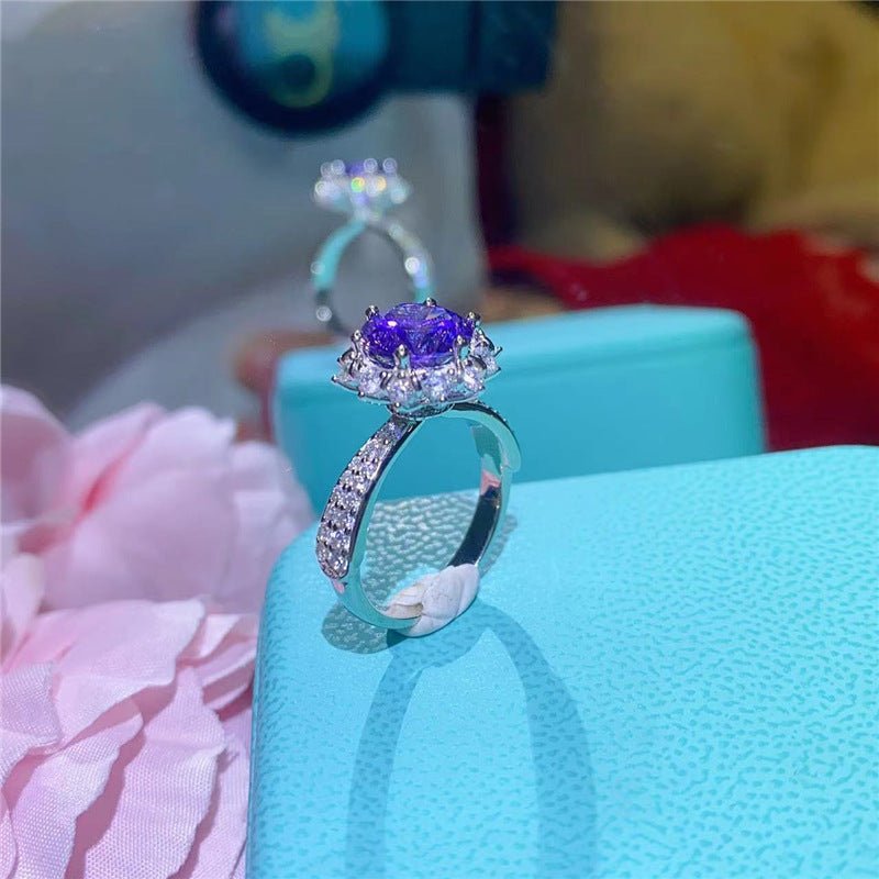 Purple Moissanite Halo Ring for Women, Sparkling Pavé Band, Gift Jewelry – view 1
