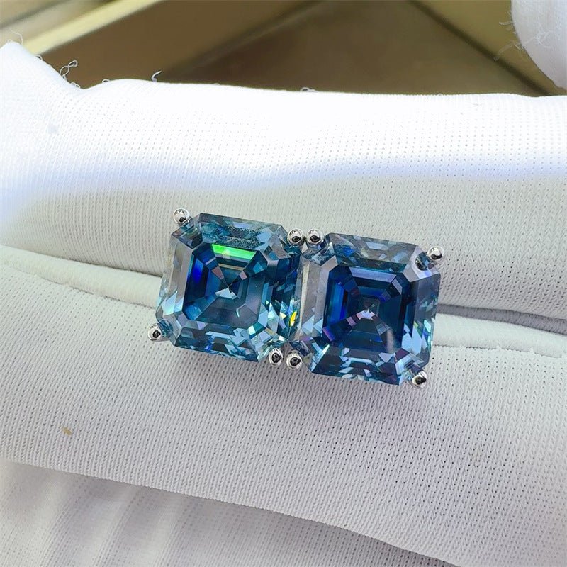 Blue Asscher-Cut Moissanite Stud Earrings – image 1