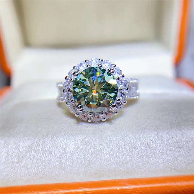 3 Carat Green Moissanite Halo Ring for Women, Round Geometric Engagement Style Ring, Sizes 8-19 – view 1