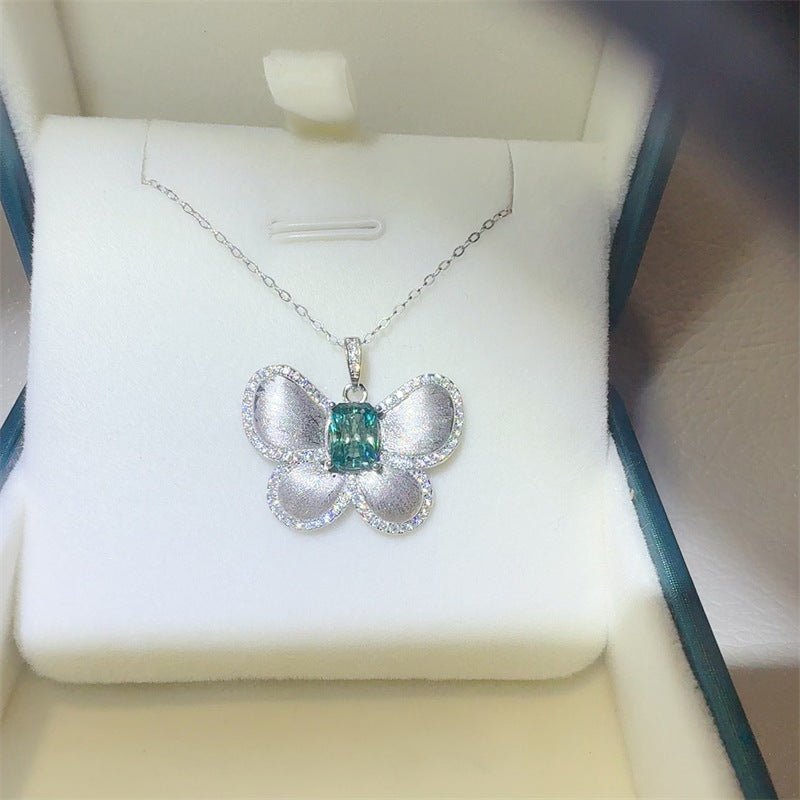 Green Radiant Moissanite Butterfly Pendant Necklace – view 1