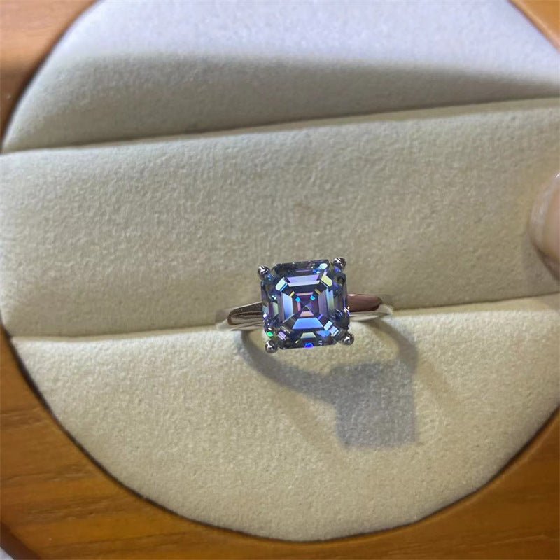 Colorful Moissanite Ring for Women, Square Cut Iridescent Ring – view 1