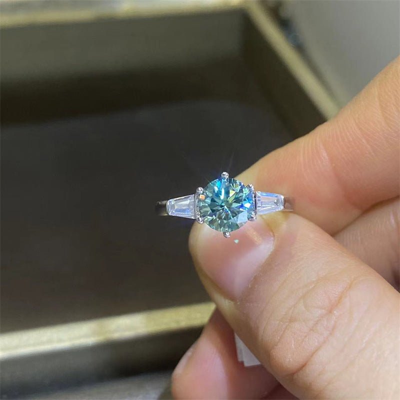1 Carat Green VVS Moissanite Ring for Women, Geometric Solitaire Engagement Ring – view 1