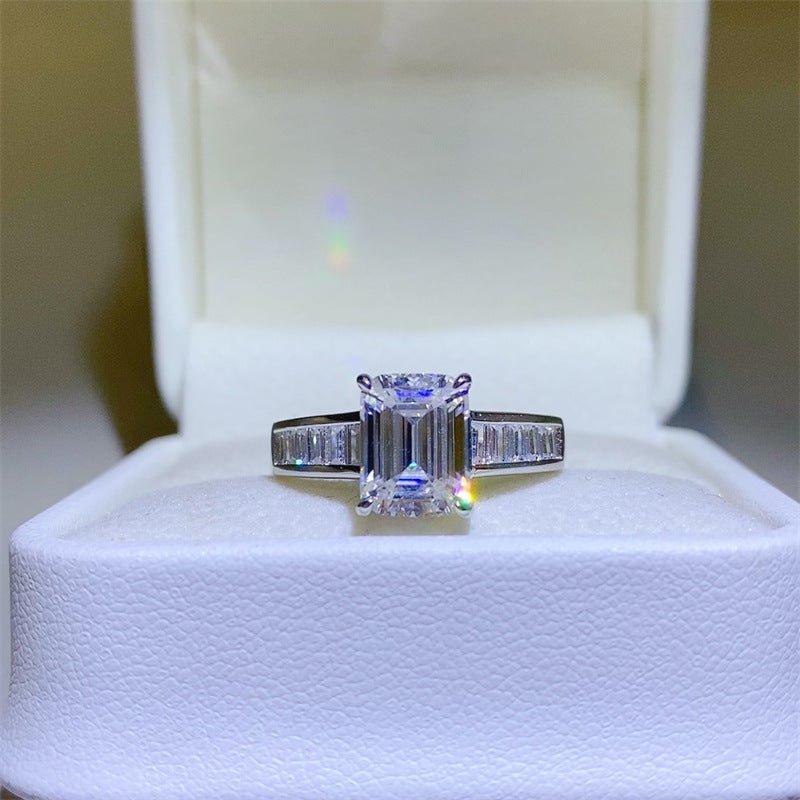 3 Carat Emerald Cut Moissanite Ring for Women, Micro Pave Side Stone Engagement Style Ring, European American Fashion Ring Sizes 9-20 – view 1