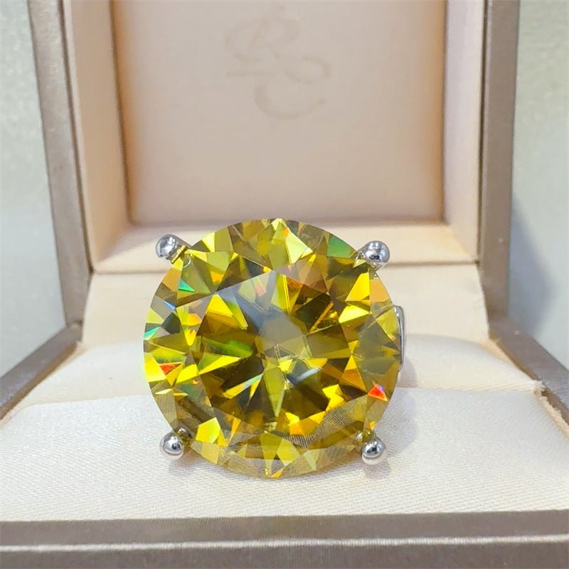 20 Carat Yellow Moissanite Ring for Women, Round Solitaire Engagement Style Ring – view 1