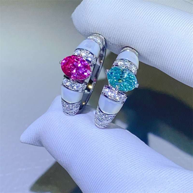 Pear Shape Moissanite Ring for Women with Pavé Accent Band, Pink or Mint Stone, Halo Style Promise Engagement Ring – view 1