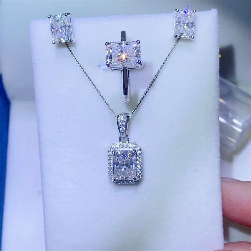 Radiant Cut Moissanite Jewelry Set Necklace Pendant Ring Stud Earrings for Women – view 1