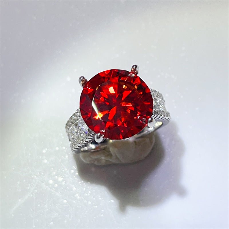 10 Carat Moissanite Ring with Triple Row Pavé Band, Round Statement Engagement Ring – view 23