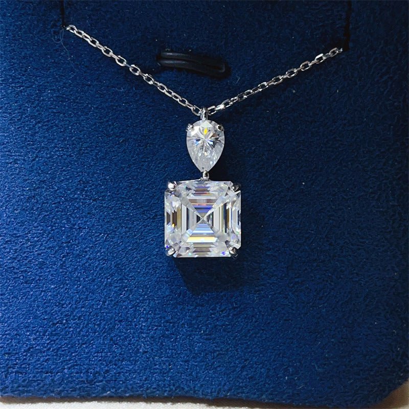Moissanite Pendant Necklace with Pear and Square Drop Design in Silver – view 1