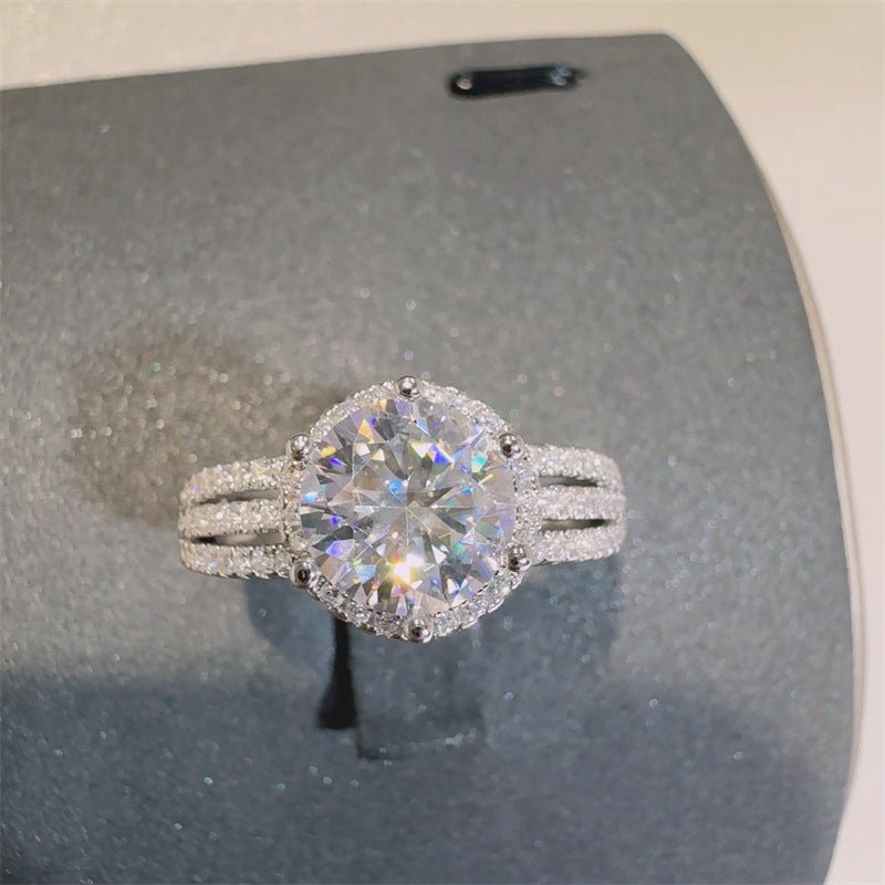 Moissanite Halo Ring for Women, Round Cut Split Shank Engagement Ring, 2 Carat or 3 Carat Promise Ring – view 1