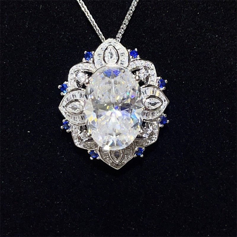 8 Carat Oval Moissanite Pendant Necklace with Halo Detail on Chain – view 1