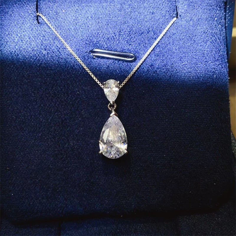 Pear Cut Moissanite Drop Pendant Necklace for Women, Double Teardrop Dangle Necklace – view 1