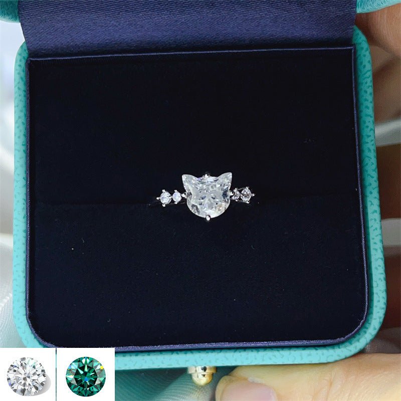 Cat Head 2 Carat Moissanite Ring in S925, Geometric Four-Prong Promise Engagement Ring for Women – view 1