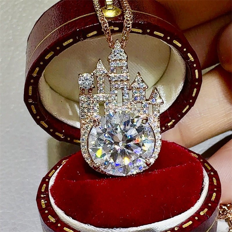Castle Moissanite Pendant Necklace with Chain, 5 Carat U-Shape Iced Castle Necklace – view 1