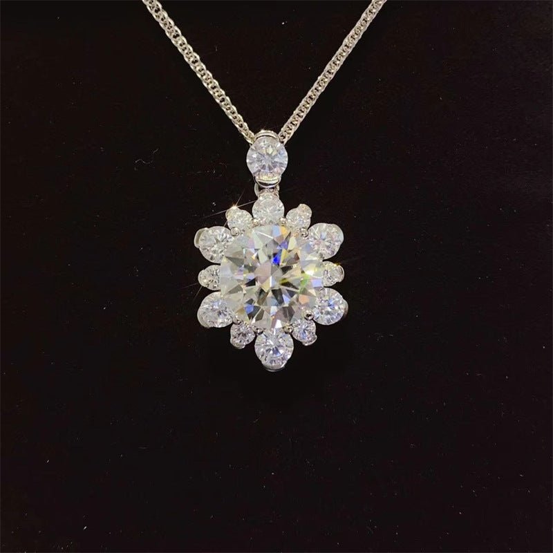 5 Carat Moissanite Flower Halo Pendant Necklace with Certificate – view 1