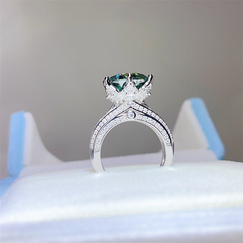 5 Carat Green Moissanite Ring for Women, Geometric U-Shape Engagement Ring – view 1