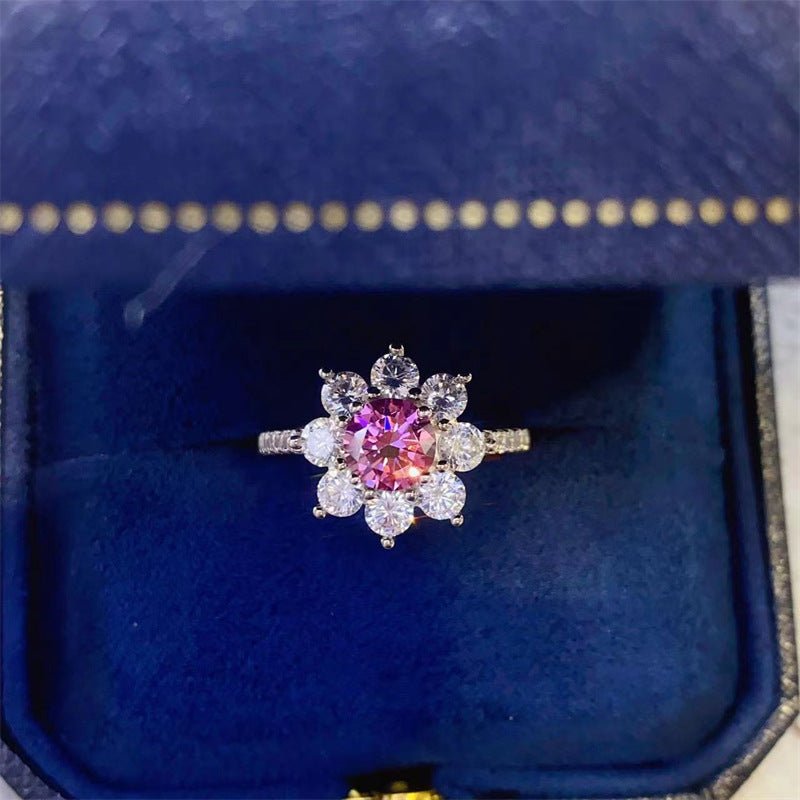 Pink Moissanite Flower Halo Ring for Women, Promise Ring, Size 8-20 – view 1