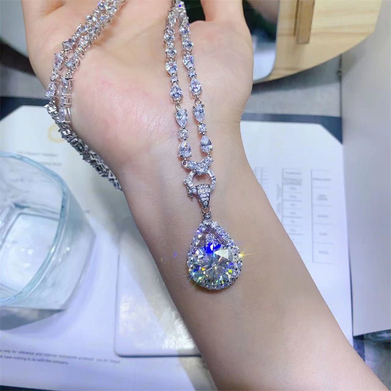 10 Carat Moissanite Necklace with Teardrop Pendant and Chain – view 1