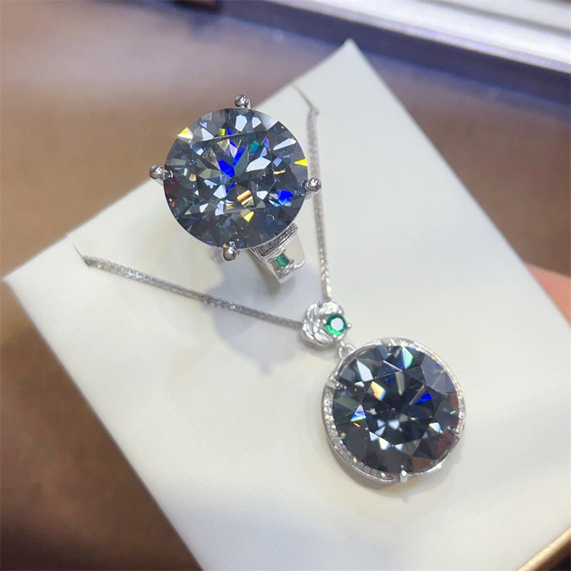 Blue Black Moissanite Pendant Necklace or Ring, Oversized Round Stone Jewelry – view 2