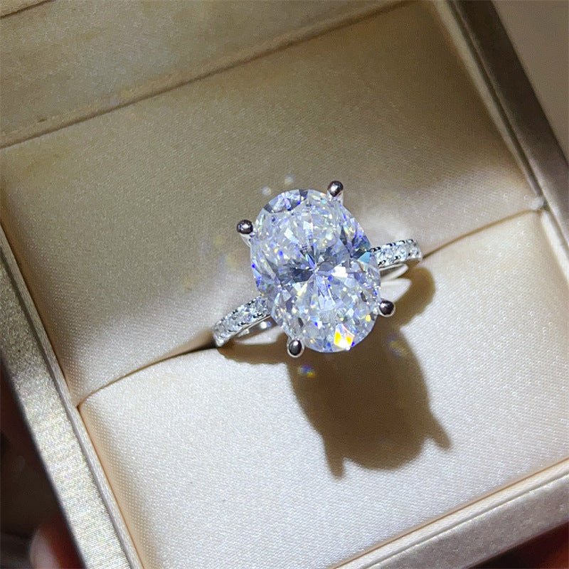 Oval Moissanite Engagement Ring for Women, 8 Carat Look Solitaire Ring with Pave Band – view 1