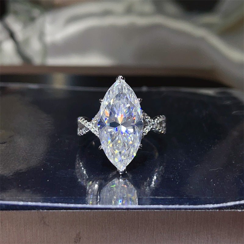 10 Carat Marquise VVS Moissanite Ring with Pavé Band – view 1