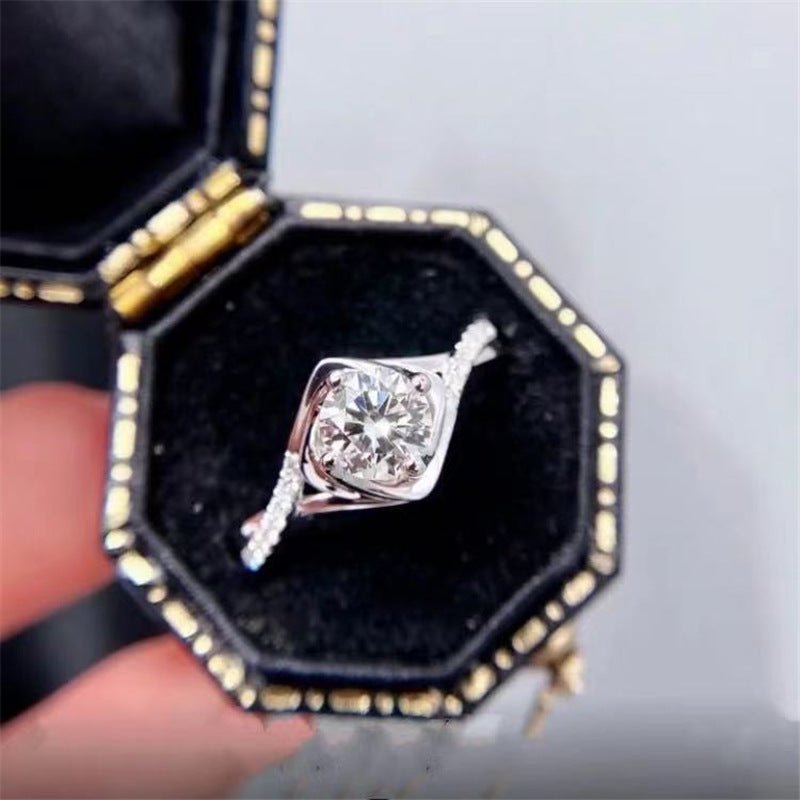 Moissanite Ring for Women, Square Open Band Solitaire Engagement Promise Ring, Adjustable Size – view 1