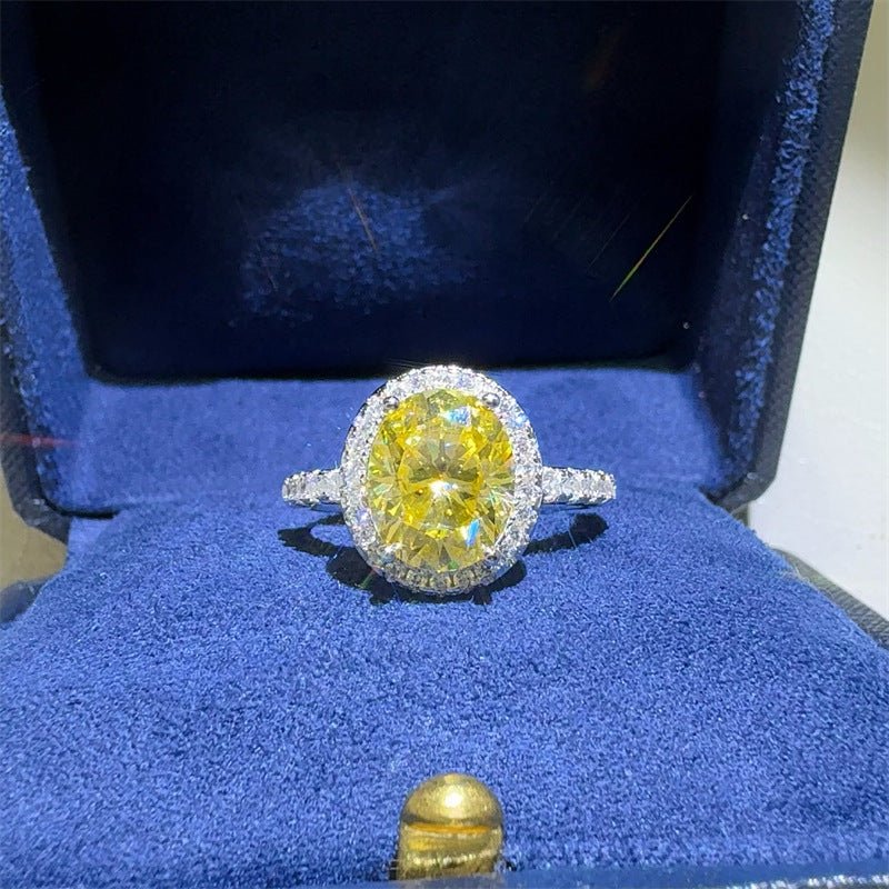 Oval Yellow Moissanite Halo Ring for Women, VVS1 Statement Engagement Ring – view 1