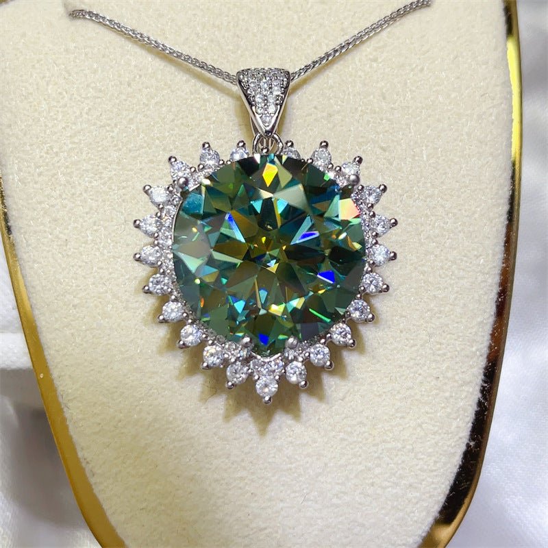 20 Carat Green Moissanite Halo Pendant Necklace – image 1