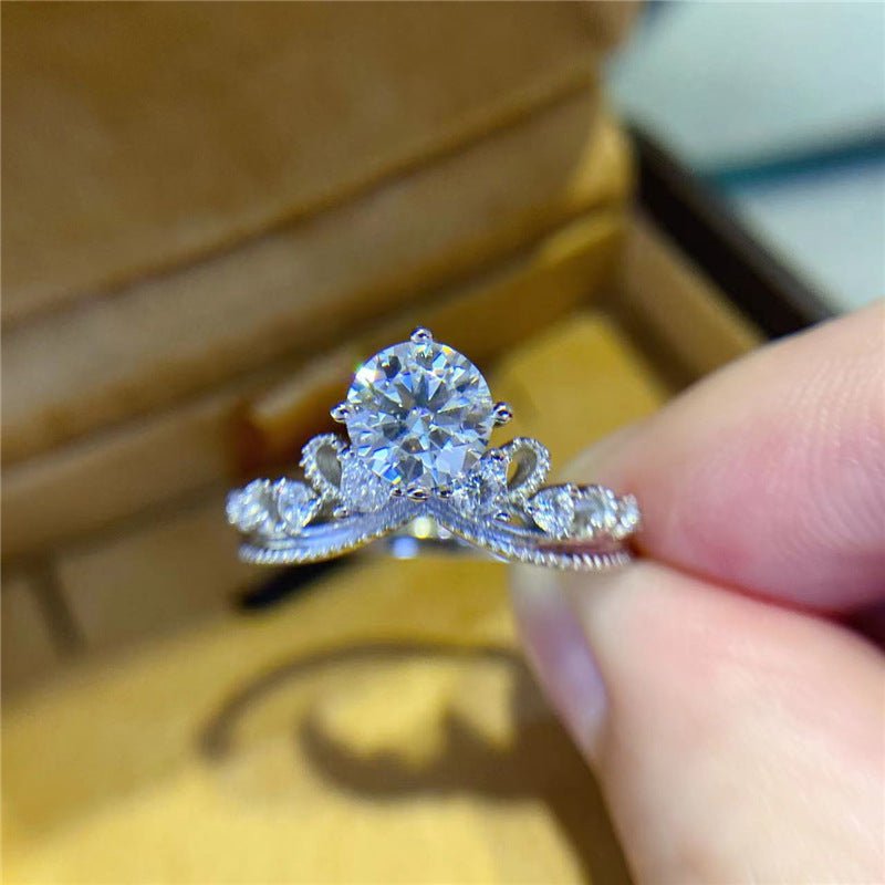 Moissanite Ring for Women, Crown Halo Round Promise Ring – view 1