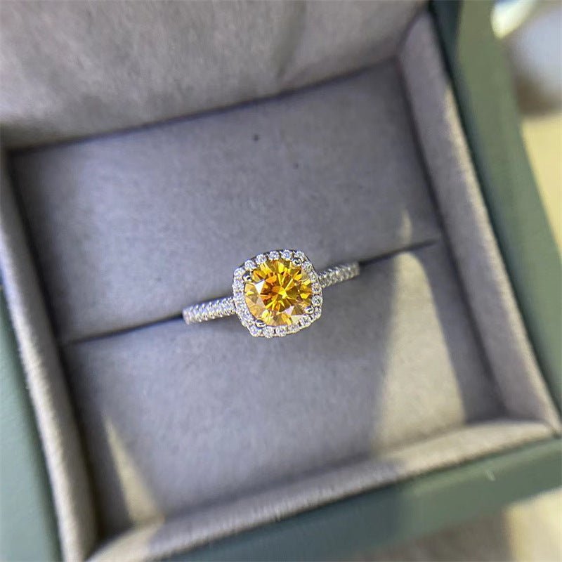 Yellow Moissanite Halo Ring for Women, Cushion Shape Engagement Ring, Solitaire Style Promise Ring, 0.5 to 5 Carat Options – view 1